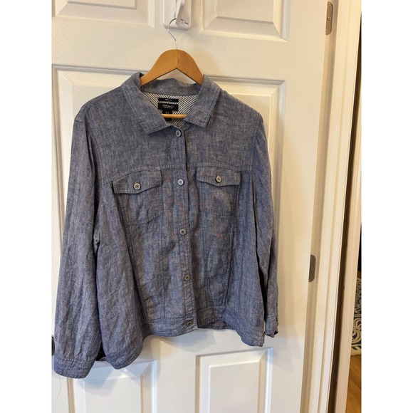 Jones New York Jackets & Blazers - Jones & Co Jones New York Blue 100% Linen Button Up Jacket Womens 1X Plus Size